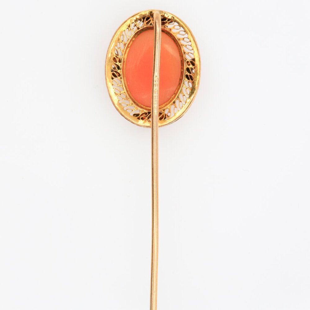 Vintage 10K Gold Shell Cameo Stick Pin Edwardian Filigree Portrait 1910s - Picture 3 of 5